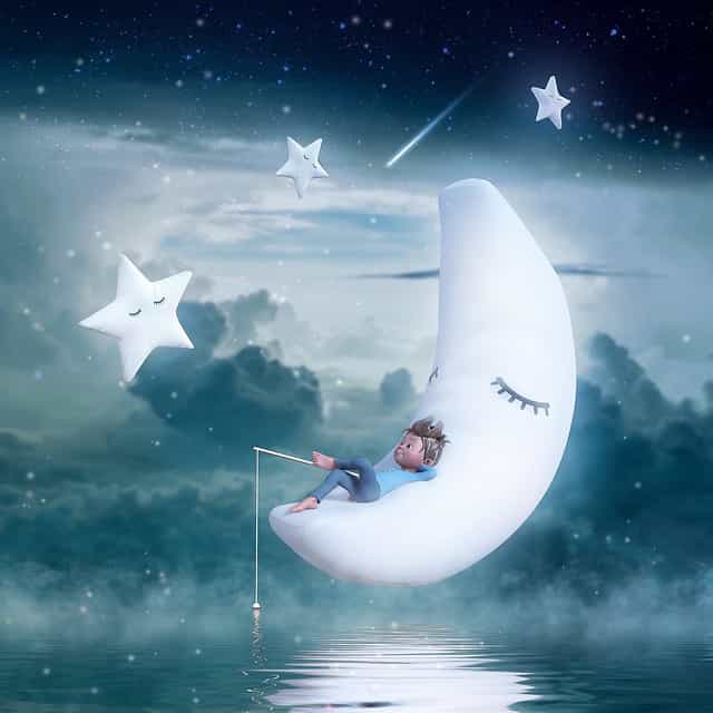 Boy Fishing From Dream Crescent Moon