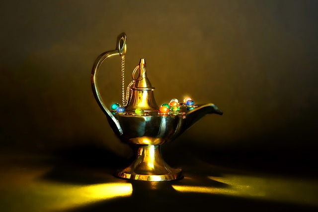 Aladdin's Lamp with Gems asking what we want in life