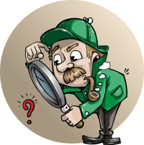 Image of an inspector looking through a magnifying glass -- Finding What You Can't Live Without