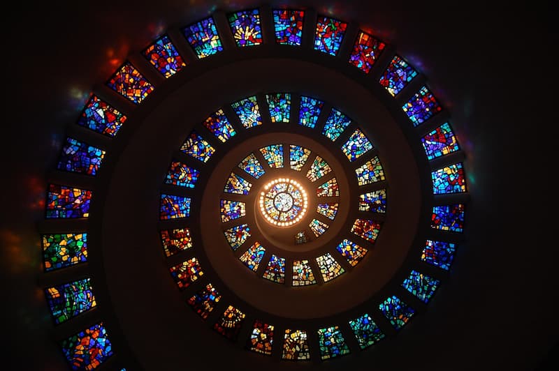 Image of a Spiral Stained Glass Ceiling of that reflect your Soul Aspects